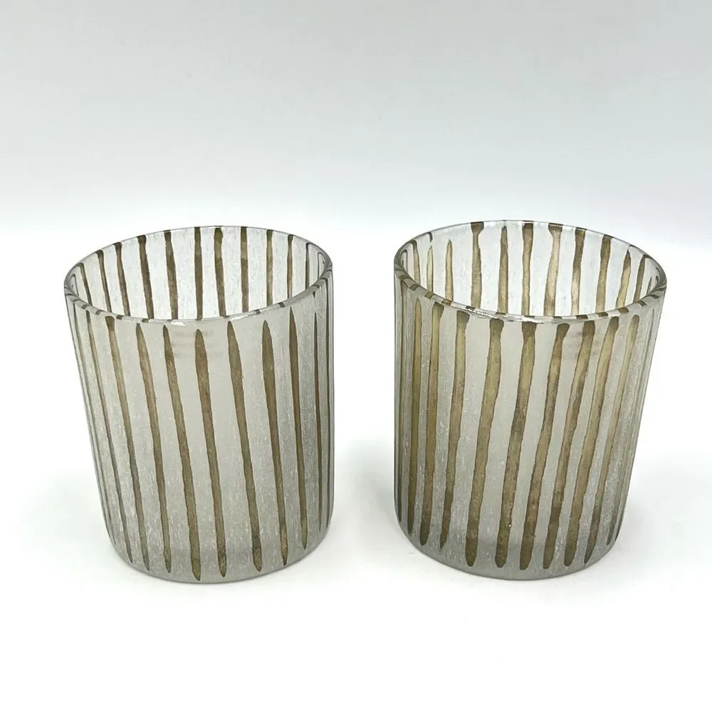 Pair‎ of Crate & Barrel - Minx Striped Votive Candle Holders - Two (2) Set NEW